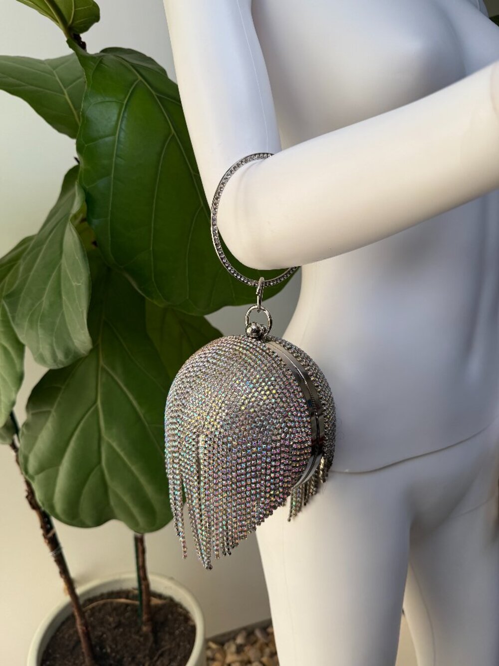 Disco 🪩 Ball Aurora Borealis Rhinestone Fringe Novelty Orb Wristlet Bag